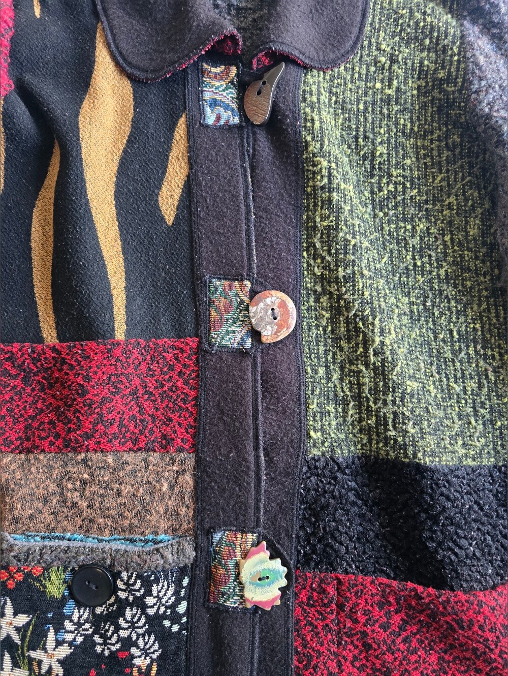 Ali Miles Multicolor Patchwork Light Weight Cardigan Sweater Floral Pocket XL - Picture 12 of 16
